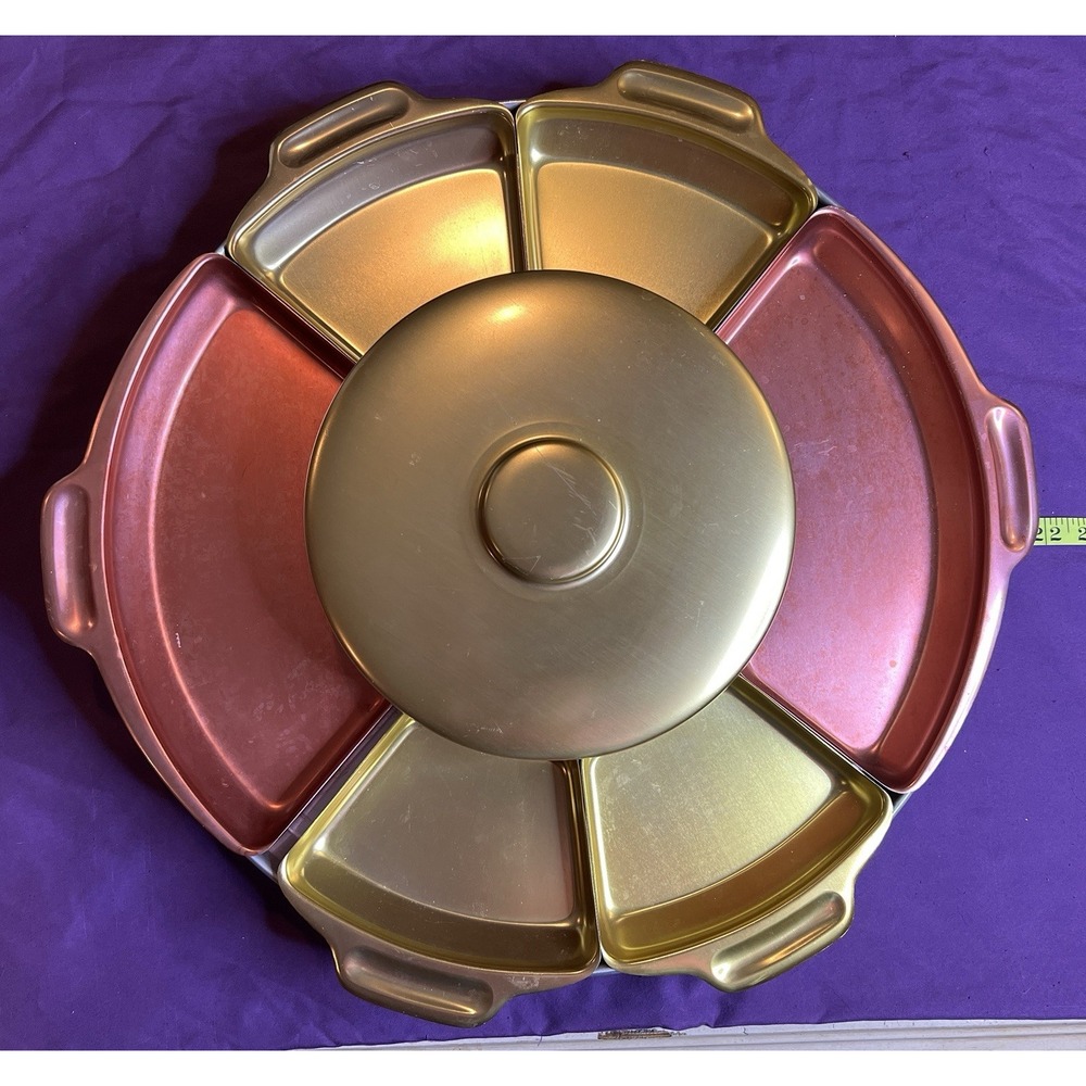 Vintage EUC Aluminum 1950's Lazy Susan/Holiday Serving/Charcuterie/Party Tray